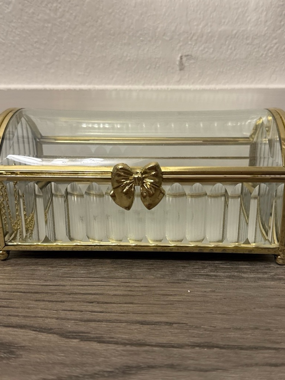Glass Jewelry Trinket Box with Gold Bow Accent